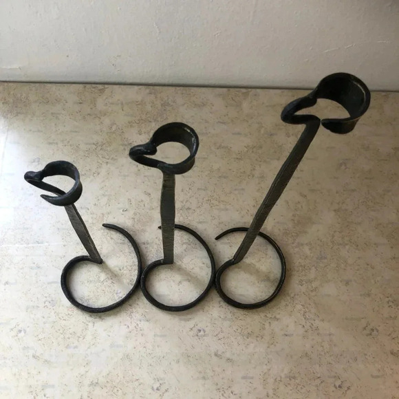 Vintage Hand Forged Wrought Iron Candle stick Holders In Style of Lance - Picture 9 of 10